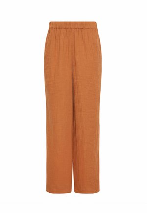 Acid-washed, wide-leg trousers in rust orange with an elastic waistband. Textured fabric with a relaxed fit and no pockets.