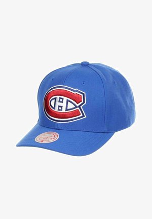 Blue baseball cap with a large embroidered red and white "C" logo on the front, featuring a curved brim and adjustable strap.