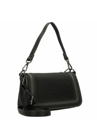 Borsa a spalla nera in sintetico con forma rettangolare, finitura testurizzata, cuciture a contrasto, tracolla regolabile e logo Gabor.