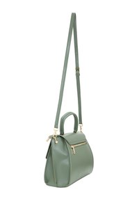 Borsa a tracolla in ecopelle verde con forma strutturata, doppio manico superiore, tracolla regolabile e accessori in metallo color oro.