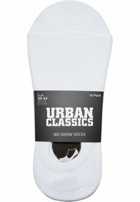 Hvide no-show sokker pakket i en sort label, størrelser EUR 39-42, med blød tekstur og enkelt design, inkluderer en 10-pak.