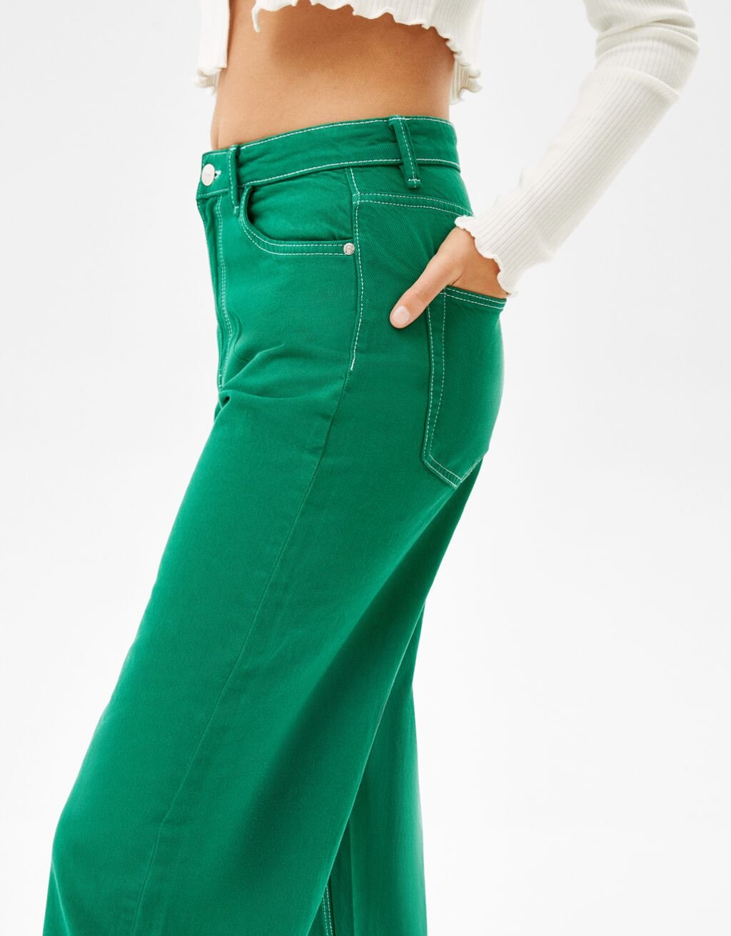 Bershka WIDE LEG - Flared Jeans - green/Groen - Zalando.nl