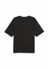 Juodas trumpas rankovė t-shirt su apvaliu iškirpimu, pagamintas iš lygaus audinio. Turi raglan tipo rankoves ir subtilius perforavimus nugaroje.