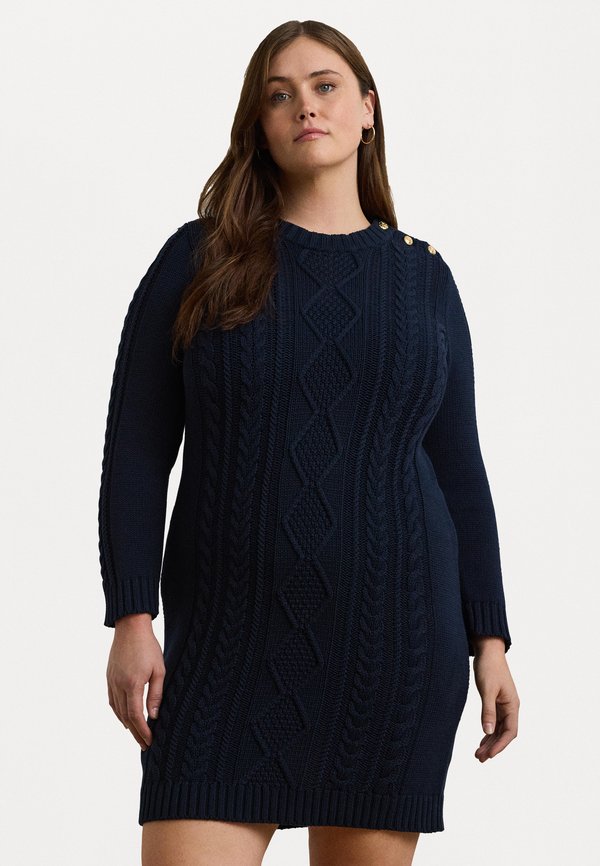 BUTTON TRIM ARAN KNIT SWEATER DRESS - Jumper dress