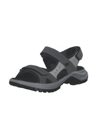 Heren sandalen in grijs en zwart met verstelbare banden, ademend bovenwerk en een gestructureerde zool voor grip. Modern design met open teen.