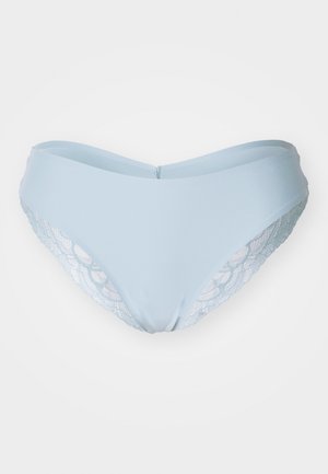 Hellblaue Bikiniunterteile mit glattem Material vorne und filigranen Spitze-Details an den Seiten, im mittelhohen Design.