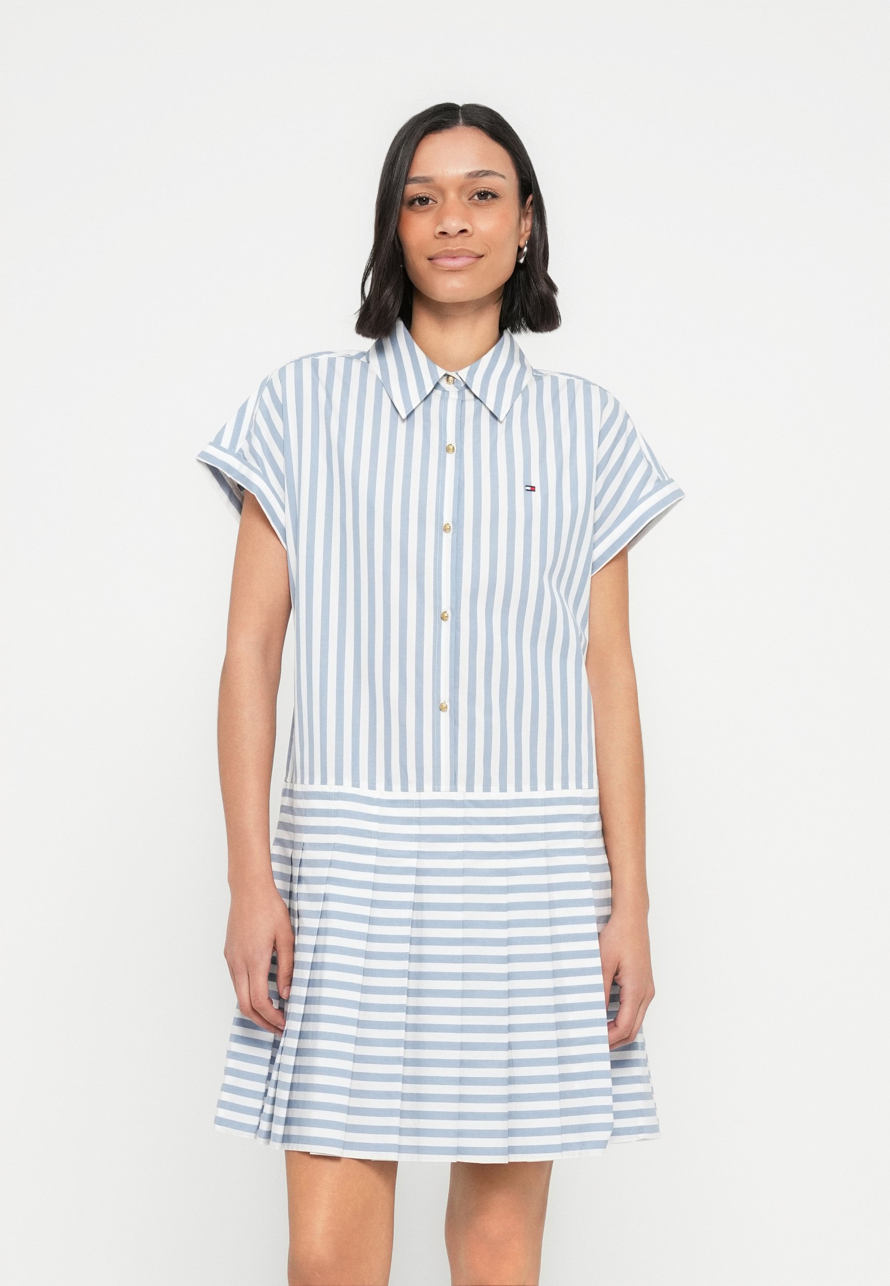 princess polly baby blue dress Tommy Hilfiger GOLD-TONE BUTTON RELAXED MINI SHIRT DRESS - Shirt dress -  ecru/brisk blue/grey