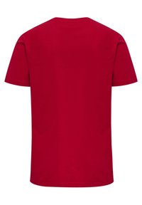 Rød kortærmet T-shirt med rund halsudskæring, lavet af glat bomuldsstof. Enkelt design uden mønstre eller dekorationer.