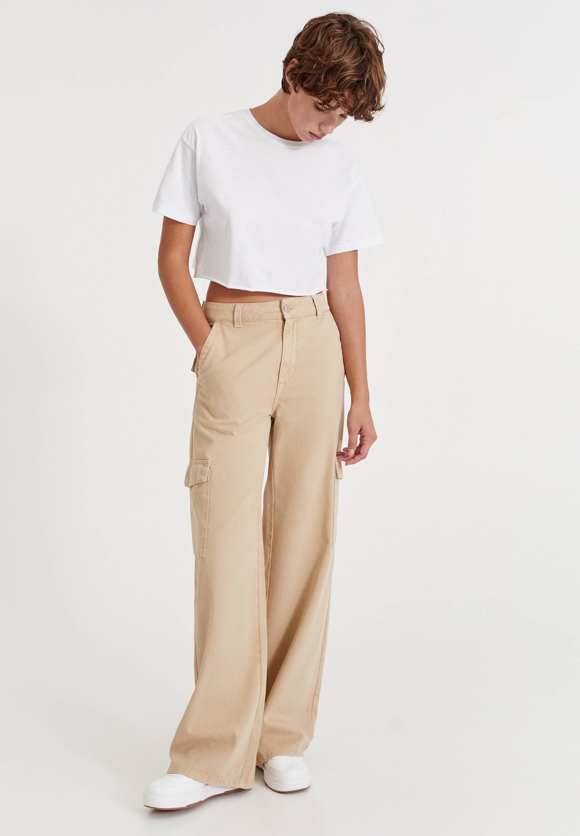 PULL\u0026BEAR Cargo trousers - mottled beige - Zalando.de