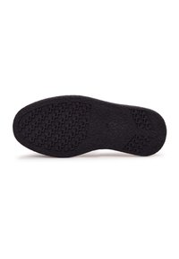 Semelle de chaussure en caoutchouc noir avec motif de grip texturé et marquage de taille visible au centre.