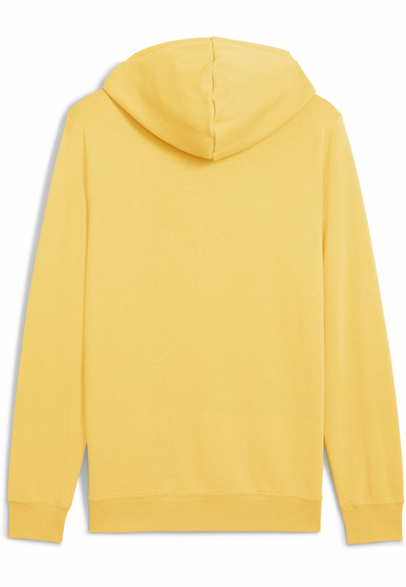 Felpa gialla con cappuccio, dal tessuto liscio, dotata di cappuccio con lacci, maniche lunghe e polsini e orlo a coste.