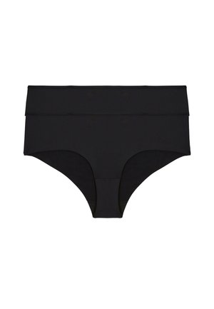 Sous-vêtements féminins noirs taille haute sans couture avec une large ceinture et un design lisse et ajusté.