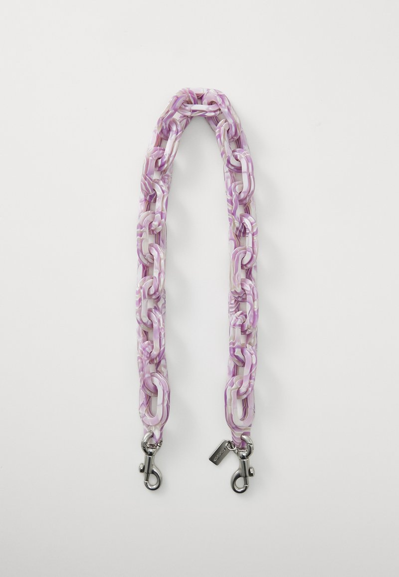 Purple and white marbled chain strap, featuring oval links and metal clasps at both ends. Smooth texture with a glossy finish.