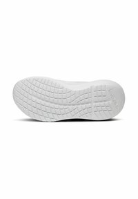 White shoe sole featuring a textured tread pattern with small rectangles and squares, designed for grip and stability.
