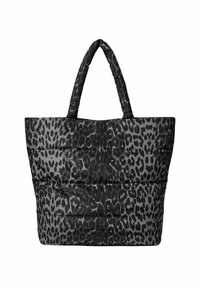 Sort og grå leopardprint tote bag med en puffy tekstur, dobbelt håndtag og et rummeligt design til alsidig opbevaring.