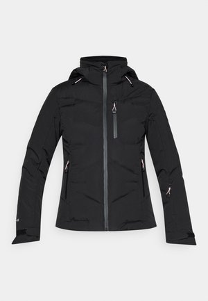 Fekete szigetelt dzseki, cipzáros elülső résszel, magas gallérral és állítható kapucnival. Két oldalsó cipzáras zseb és tépőzáras mandzsetta jellemzi. Karcsú dizájn.