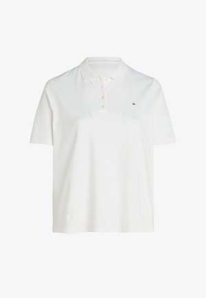 Hvid polo lavet af glat bomuld med klassisk krave, korte ærmer, tre-knaps slids og et lille logo på brystet.