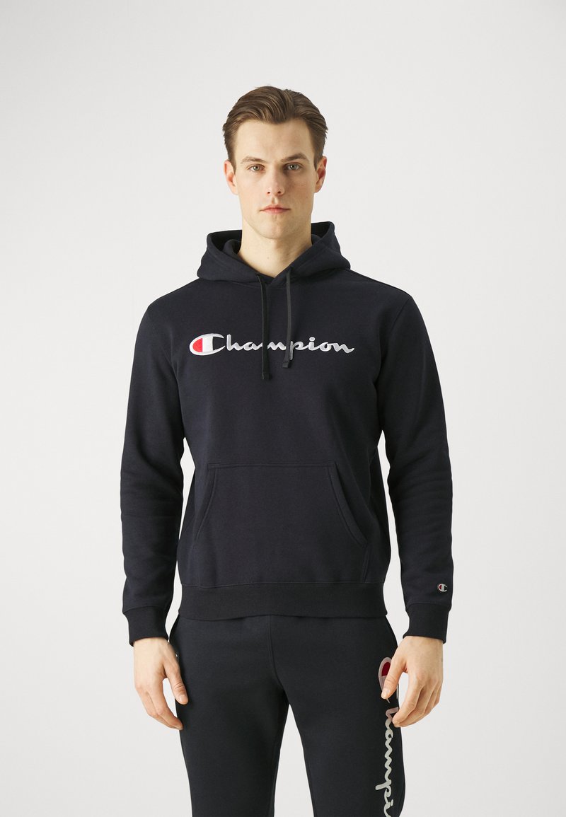 Champion ICONS HOODED LARGE LOGO - Jersey con capucha - dark blue