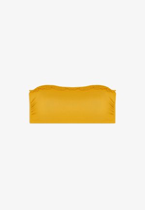 Haut bandeau jaune avec bord festonné, fabriqué en tissu lisse et extensible et doté d'un design sans coutures. Convient pour les maillots de bain ou une tenue décontractée.