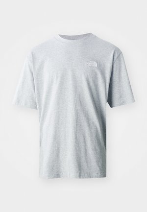 Light gray cotton t-shirt with short sleeves and crew neck. Features a small white logo on the left chest area. Smooth texture.