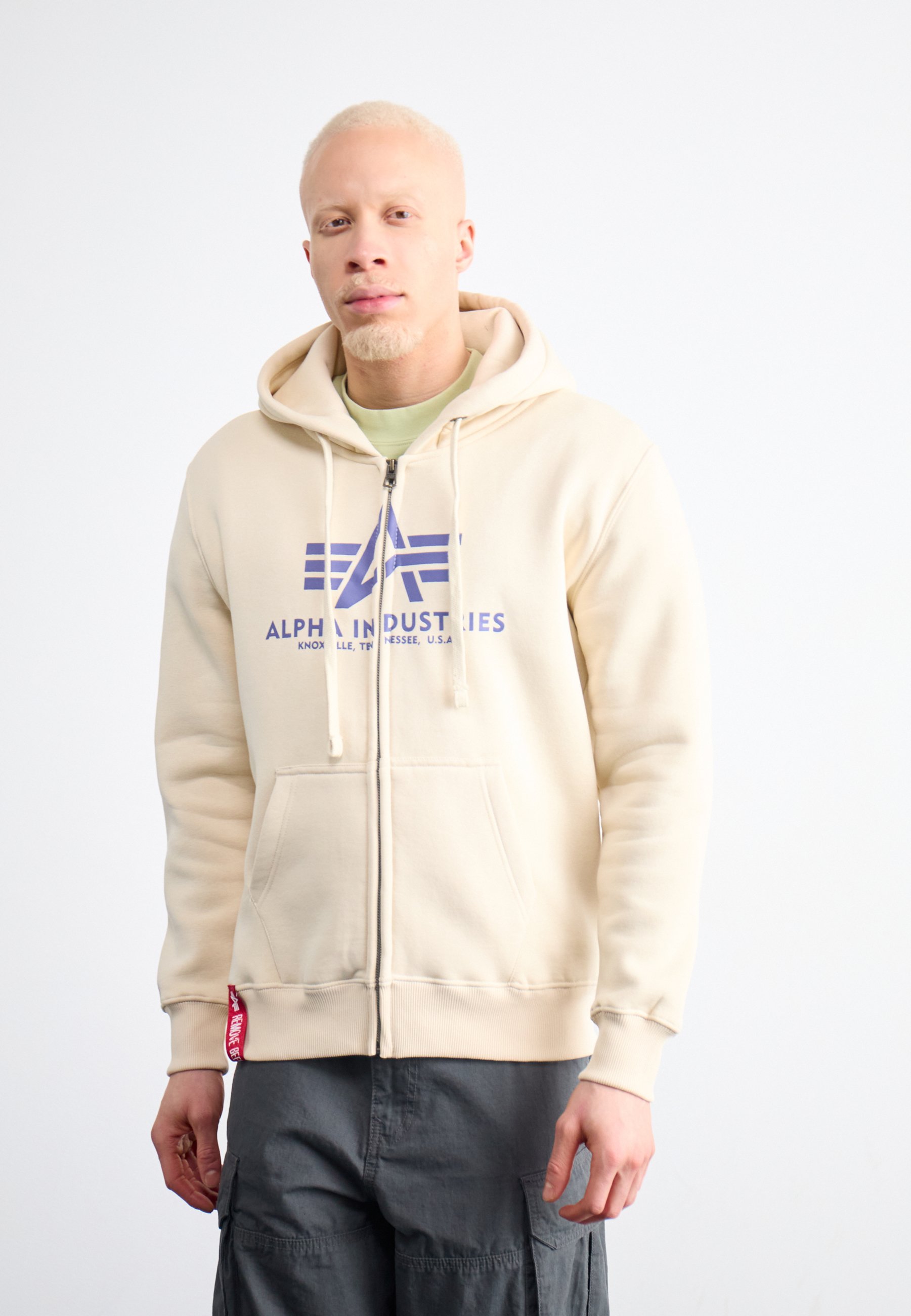 ALPHA INDUSTRIES Back Print Zip Sudadera, Blanco (White-09), XS Para Hombre