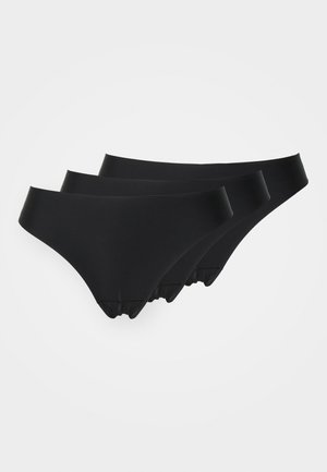 Kolme paria mustia hipster-alushousuja, jotka on valmistettu sileästä kankaasta. Niissä on saumatonta muotoilua ja pehmeä joustovyötärö mukavuutta varten.