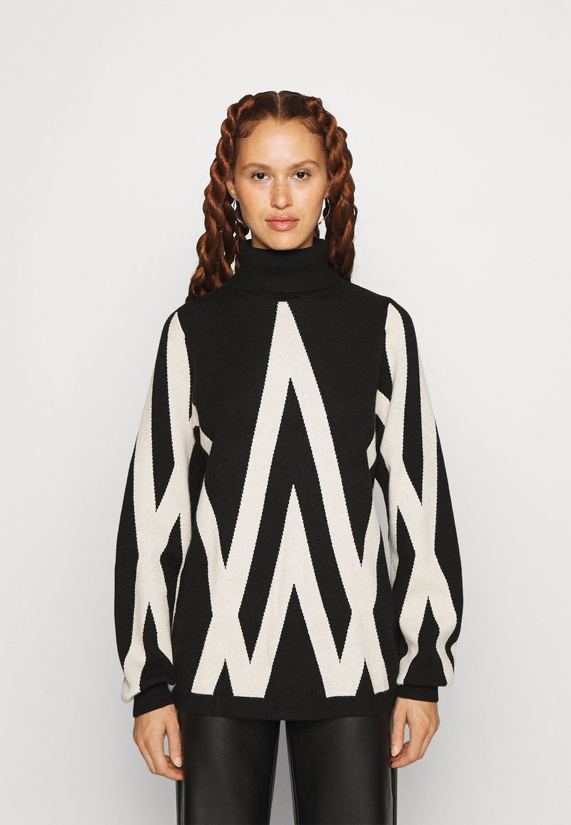 Objray L S Knit Rollneck Dress Black Pattern Sandsh