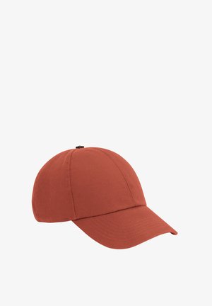 Baseballcap in Rostfarbe, aus weichem Stoff, mit gebogenem Schirm und gestickten Details. Verstellbarer Riemen auf der Rückseite.