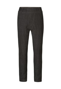 Svarta, texturerade byxor med ett fiskbensmönster, slim fit, två framfickor och en standard midja.