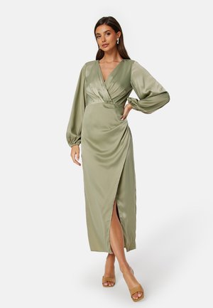 BALLOON SLEEVE WRAP SATIN DRESS - Robe de cocktail - green