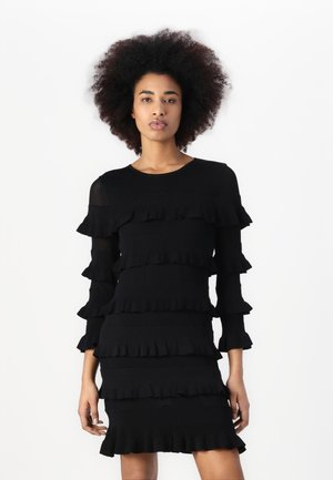 VIOLET FRILL MINI DRESS - Stickad klänning - black