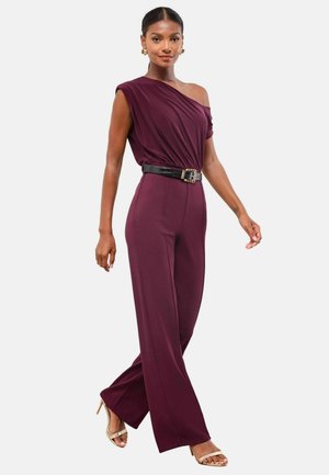 PETITE FIT - SLASH NECK BELTED - Jumpsuit - berry red