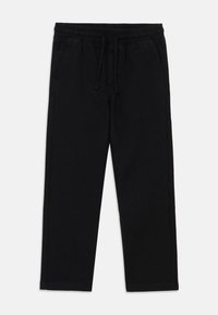 Μαύροι αθλητικοί παντελόνες από απαλό ύφασμα, με ελαστική μέση, ρυθμιζόμενο κορδόνι και πλαϊνές τσέπες. Σχεδίαση με ίσια κοπή.