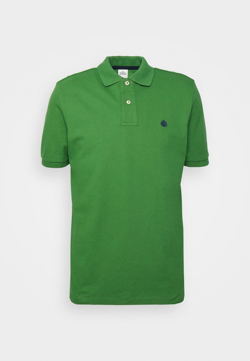 T-shirt polo vert en coton, avec un col, deux boutons, des manches courtes et un petit logo brodé sur la poitrine gauche.