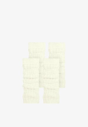 Gestrickte Stulpen in Off-White. Ausgestattet mit einer gerippten Textur, einem gerafften Design und elastischen Bündchen für einen festen Sitz. Vier Stücke symmetrisch angeordnet.