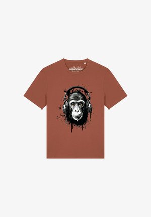 watapparel AFFE HÖRT MUSIK - T-shirt imprimé - heritage brown