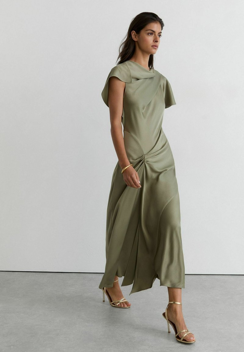 Reiss REGULAR FIT - SASHA SATIN DRAPE-DETAIL MIDI DRESS - Maxi dress - khaki green/green