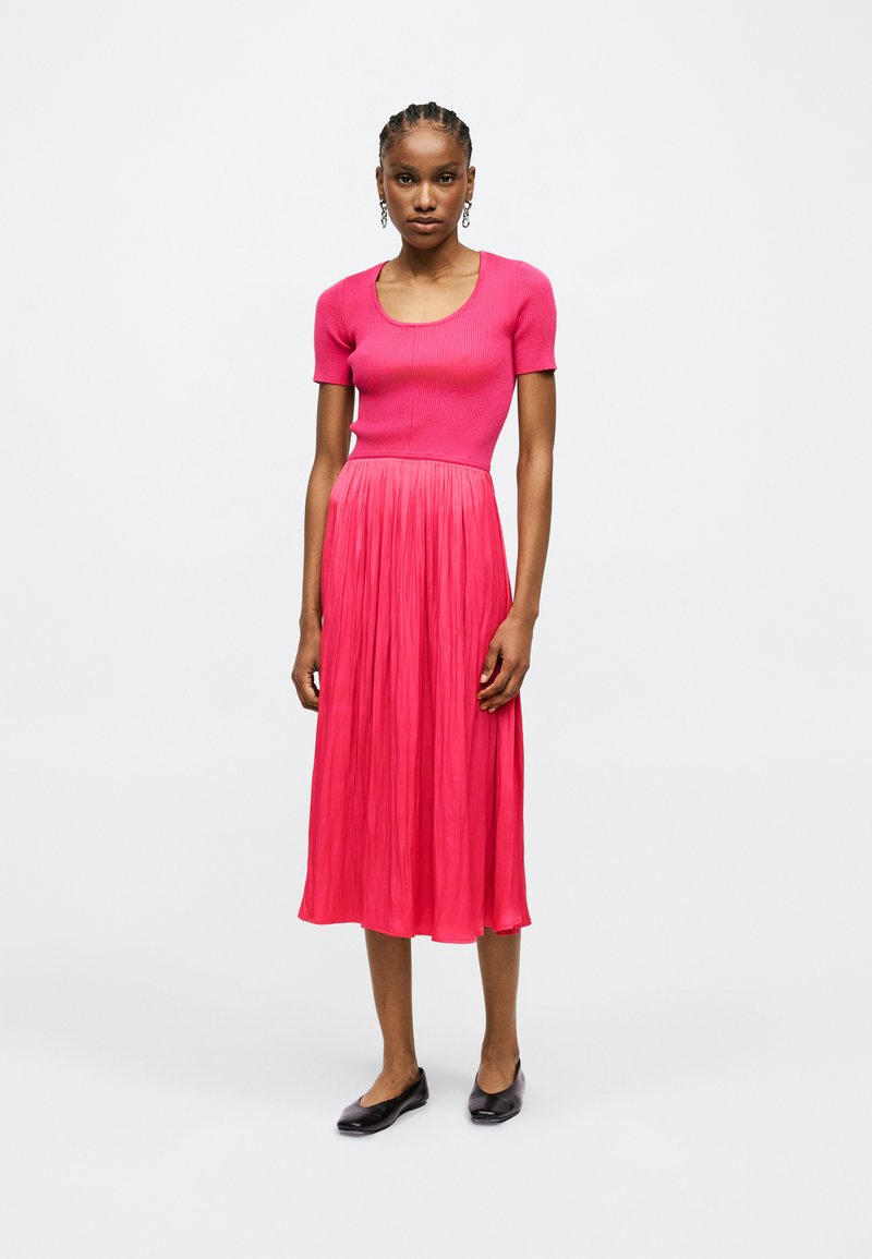 dkny hot pink dress DKNY High Low Hot Pink Chiffon Faux Wrap Midi Dress Size 4 Casual Party