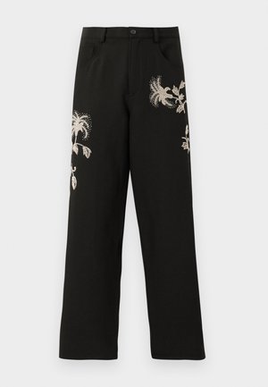 BOTANIC BEAD EMBROIDERED RELAXED PANTS - Stoffhose - black