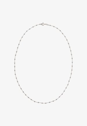 Sølv halskæde sammensat af små runde perler adskilt af delikate links, med en sikker lås til fastgørelse.