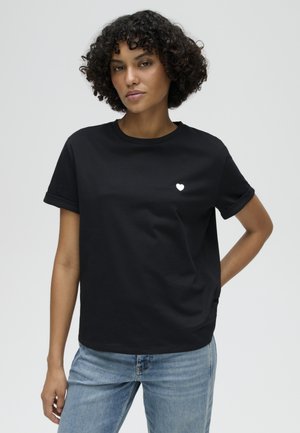 OPUS, SERZ HEART DETAIL - Basic T-shirt - black