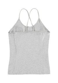 Canottiera in cotone grigia con spalline sottili, design aderente, superficie liscia e finitura senza cuciture all'orlo e al collo.