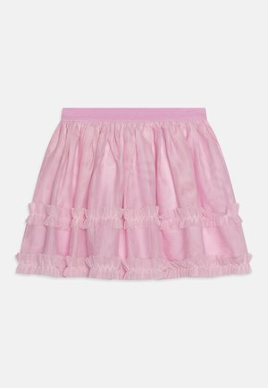 Fustă din tul roz cu un design ondulat, având trei straturi și o talie elastică. Material moale, ușor, cu o aparență transparentă.