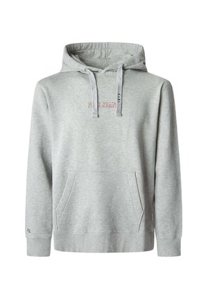 Sivi dukserica s kapuljačom izrađena od mješavine pamuka. Sadrži džep sa strane, kapuljaču s užetom i izvezeni tekst "PJL Jeans" na prsima.