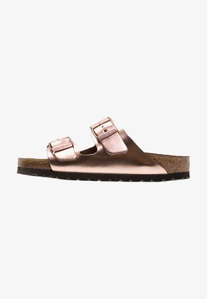 Birkenstock Arizona Pantolette Flach Metallic Copper Kupfer Zalando De