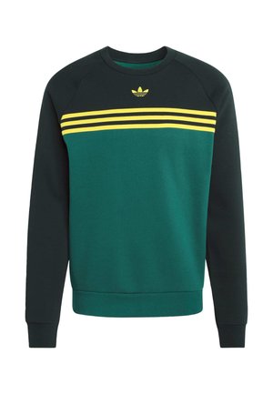 Zelena majica dugih rukava tamnozelene boje tijela, s žuto-crnim vodoravnim prugama preko prsa, rebrastim manšetama i okruglim izrezom na vratu.