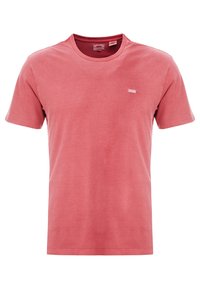 Herren T-Shirt mit kurzen Ärmeln in einfarbigem, verblasstem Rot und Rundhalsausschnitt, mit kleinem Levi's Logo-Patch auf der linken Brust.