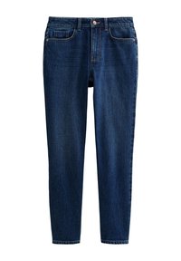 Mörkblå denimjeans med rak benform, femfickdeshign och knappstängning fram. Klassisk söm i hela plagget.