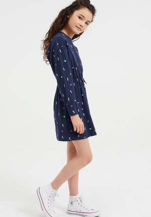 JURK MET DESSIN - Jersey dress - blue