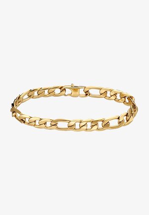 Gouden metalen kettingarmband met ovale schakels met een gepolijste afwerking. Inclusief een veilige sluiting voor bevestiging.